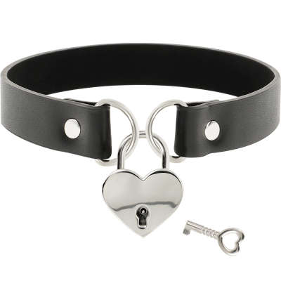 COQUETTE CHOKER WITH HEART-SHAPED LOCK AND KEY BLACK