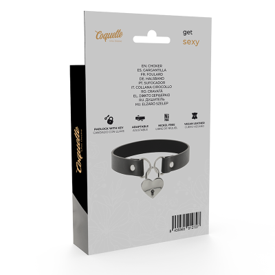 COQUETTE CHOKER WITH HEART-SHAPED LOCK AND KEY BLACK