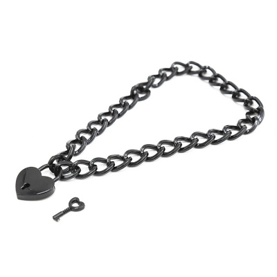 OHMAMA STAINLESS STEEL HEART-SHAPED LOCK NECKLACE BLACK
