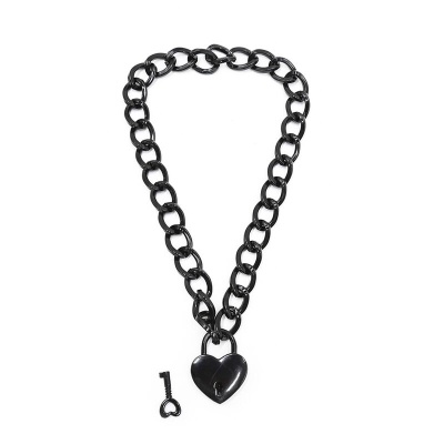 OHMAMA STAINLESS STEEL HEART-SHAPED LOCK NECKLACE BLACK