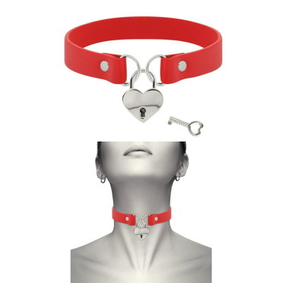 Hand-crafted bdsm fashion accessory red choker with lock and key coquette