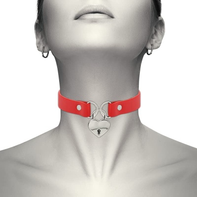 COQUETTE CHOKER WITH HEART-SHAPED LOCK AND KEY RED