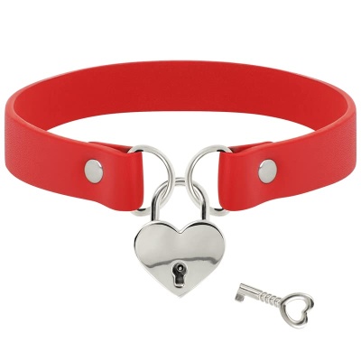 COQUETTE CHOKER WITH HEART-SHAPED LOCK AND KEY RED