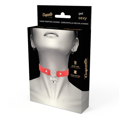 COQUETTE CHOKER WITH HEART-SHAPED LOCK AND KEY RED