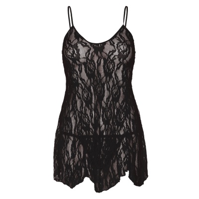 ROSE LACE FLAIR CHEMISE BLACK - PLUS SIZE