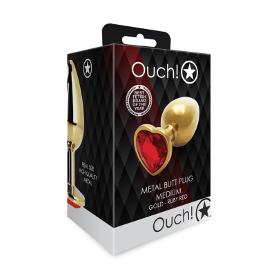 HEART GEM BUTT PLUG - MEDIUM - GOLD/RUBY RED