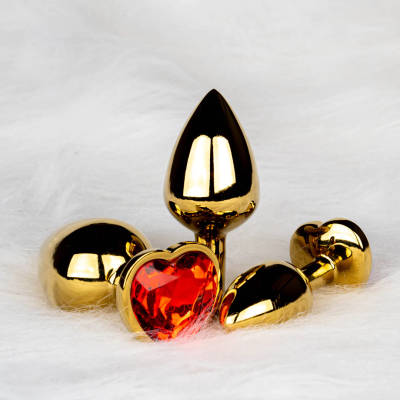HEART GEM BUTT PLUG - MEDIUM - GOLD/RUBY RED