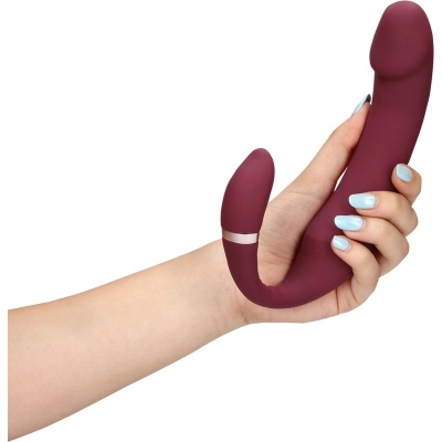 BENDABLE VIBRATING STRAPLESS STRAP-ON - MERLOT GRAPE
