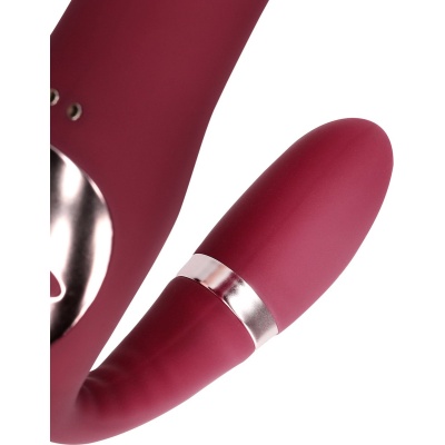 BENDABLE VIBRATING STRAPLESS STRAP-ON - MERLOT GRAPE