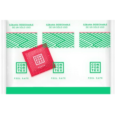 DISPOSABLE HYGIENIC SHEETS + STRAWBERRY CONDOM CONFORTEX