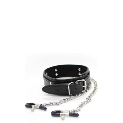SM COLLAR WITH NIPPLE CLAMPS BLACK SM COLLAR WITH NIPPLE CLAMPS BLACK