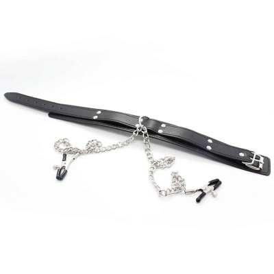 SM COLLAR WITH NIPPLE CLAMPS BLACK SM COLLAR WITH NIPPLE CLAMPS BLACK