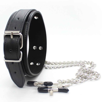 SM COLLAR WITH NIPPLE CLAMPS BLACK SM COLLAR WITH NIPPLE CLAMPS BLACK