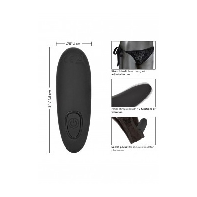 REMOTE CONTROL LACE THONG SET BLACK