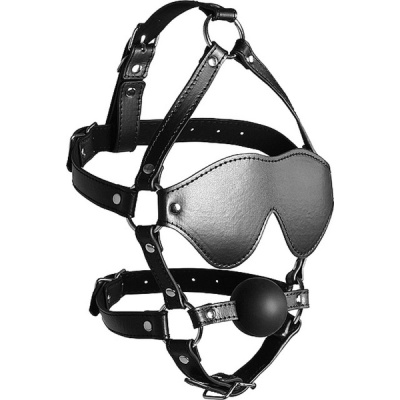 BLINDFOLDED HEAD HARNESS WITH SOLID BALL GAG