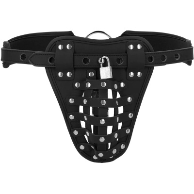 OUCH! PU LEATHER CHASTITY BELT WITH STRAPS